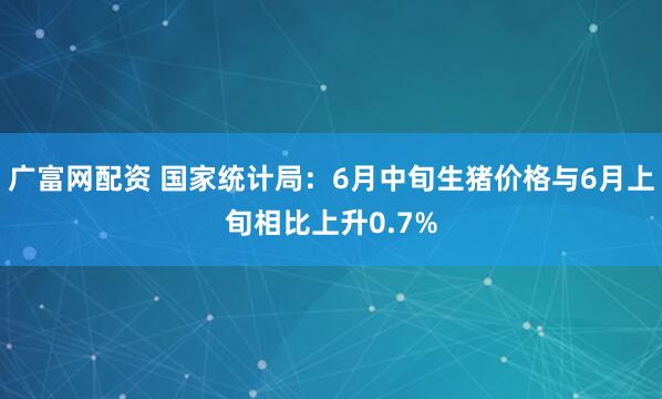 广富网配资 国家统计局：6月中旬生猪价格与6月上旬相比上升0.7%